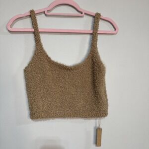SKIMS Cozy Knit Tank Camel Plush Lounge Crop Top Size Large/XL NWT